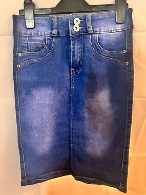 Nicole Blue Denim Skirt with Faded Wash